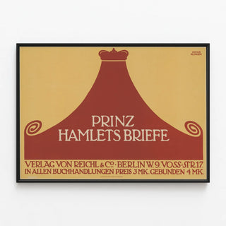 Plakat Prins Hamlets breve af Julius Klinger til vintage vægdekoration — indrammet kunstværk på væggen