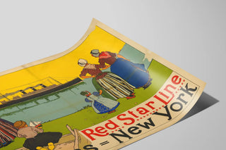 Plakat Vintage Red Star Line Antwerpen New York - Poster til vægdekoration — visning af kunstværket