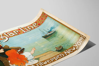 Plakat vintage Red Star Line Antwerpen-New York til vægdekoration — visning af kunstværket