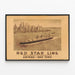 Plakat vintage Red Star Line Antwerpen - New York — indrammet kunstværk på væggen