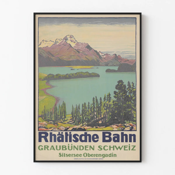 Vintage plakat af Rhätische Bahn – Silsersee Sø og Oberengadin i Schweiz