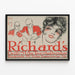 Plakat vintage Richards Grill med portræt af en kvinde og musikere — indrammet kunstværk på væggen