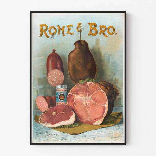 Vintage plakat Rohe & Bro. Pølse- og delikatesseforretning Fine