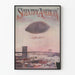 Vintage videnskabeligt amerikansk plakat med luftballon, der flyver over Brooklyn Bridge