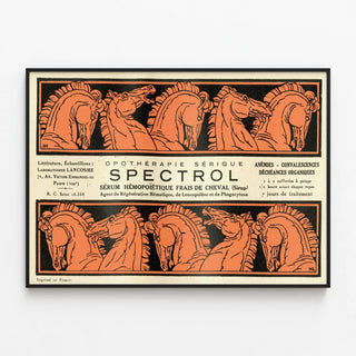 Plakat vintage dekorativ SPECTROL med motiv af hestehoveder — indrammet kunstværk på væggen