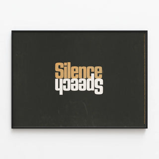 Plakat Stilhed og Tale - Minimalistisk vægdekoration — indrammet kunstværk på væggen