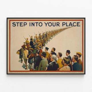 Plakat dekorativ vintage 'Step Into Your Place' - Mobilisering og enhed — indrammet kunstværk på væggen