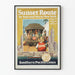 Vintage plakat af Route Sunset ved jernbane og hav, Southern Pacific Lines