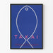 Vægplakat med grafisk blå TAKAI
