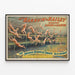 Plakat vintage Barnum & Bailey med de 10 cremefarvede hingste fra John Ducander — indrammet kunstværk på væggen