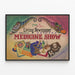 Plakat vintage The Living Newspaper Medicine Show — indrammet kunstværk på væggen