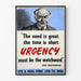 Vintage plakat med citat om hastende behov Lord Beaverbrook