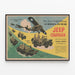 Plakat Vintage Jeep-kampagne Skoler i krig — indrammet kunstværk på væggen