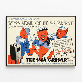 Plakat Vintage De Tre Små Grise - Disney Vægdekoration — indrammet kunstværk på væggen
