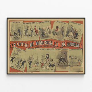 Plakat vintage des Théâtres de Maurice et de Bourbon - Gammeldags teater-vægdekoration — indrammet kunstværk på væggen