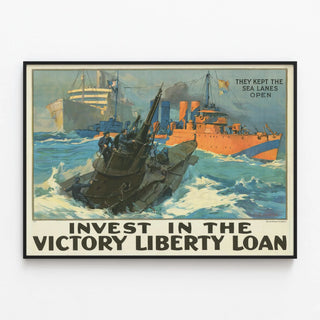Plakat til vægdekoration i vintage maritim stil – Victory Liberty Loan — indrammet kunstværk på væggen
