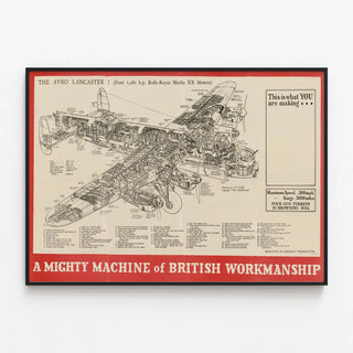 Plakat teknisk vintage Avro Lancaster I - Poster dekorativ luftfart i Storbritannien — indrammet kunstværk på væggen