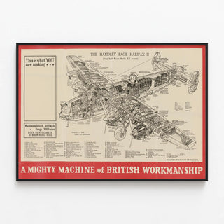 Plakat teknisk fly Handley Page Halifax II - Vintage luftfarts vægdekoration — indrammet kunstværk på væggen