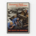 Vintage plakat af militærtransport og lastbilvedligeholdelse