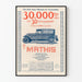 Vintage Mathis plakat 30.000 km på 30 dage - Vægdekoration til bil