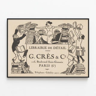 Plakat vintage vægdekoration boghandel Paris G. Crès & Cie — indrammet kunstværk på væggen