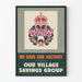 Vintage plakat med nationalopsparing og landsbyopsparingsgruppe