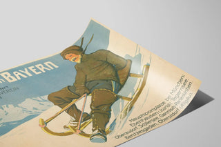 Plakat Vintage Vinter i Bayern - Vægdekoration Vintersport — visning af kunstværket