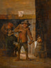 Indendørs tavlemaleri med mænd nær en pejs - David Teniers den Yngres værksted — visning af kunstværket