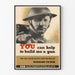 Vintage plakat Soldat, der peger - Industriel motivationsplakat