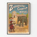 Vintage plakat af Basel Zoo med elefant og besøgende